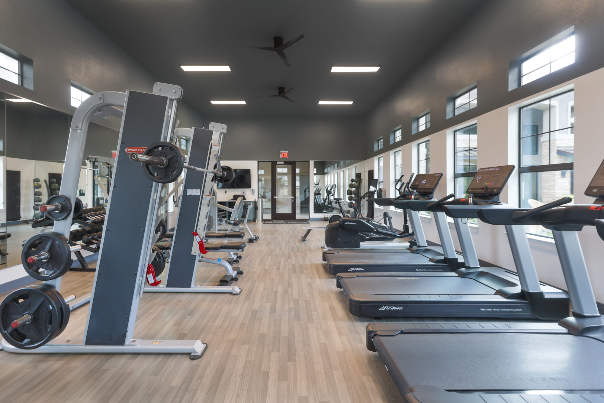 Fitness center with cardio equipment and strength trining machines and free weights