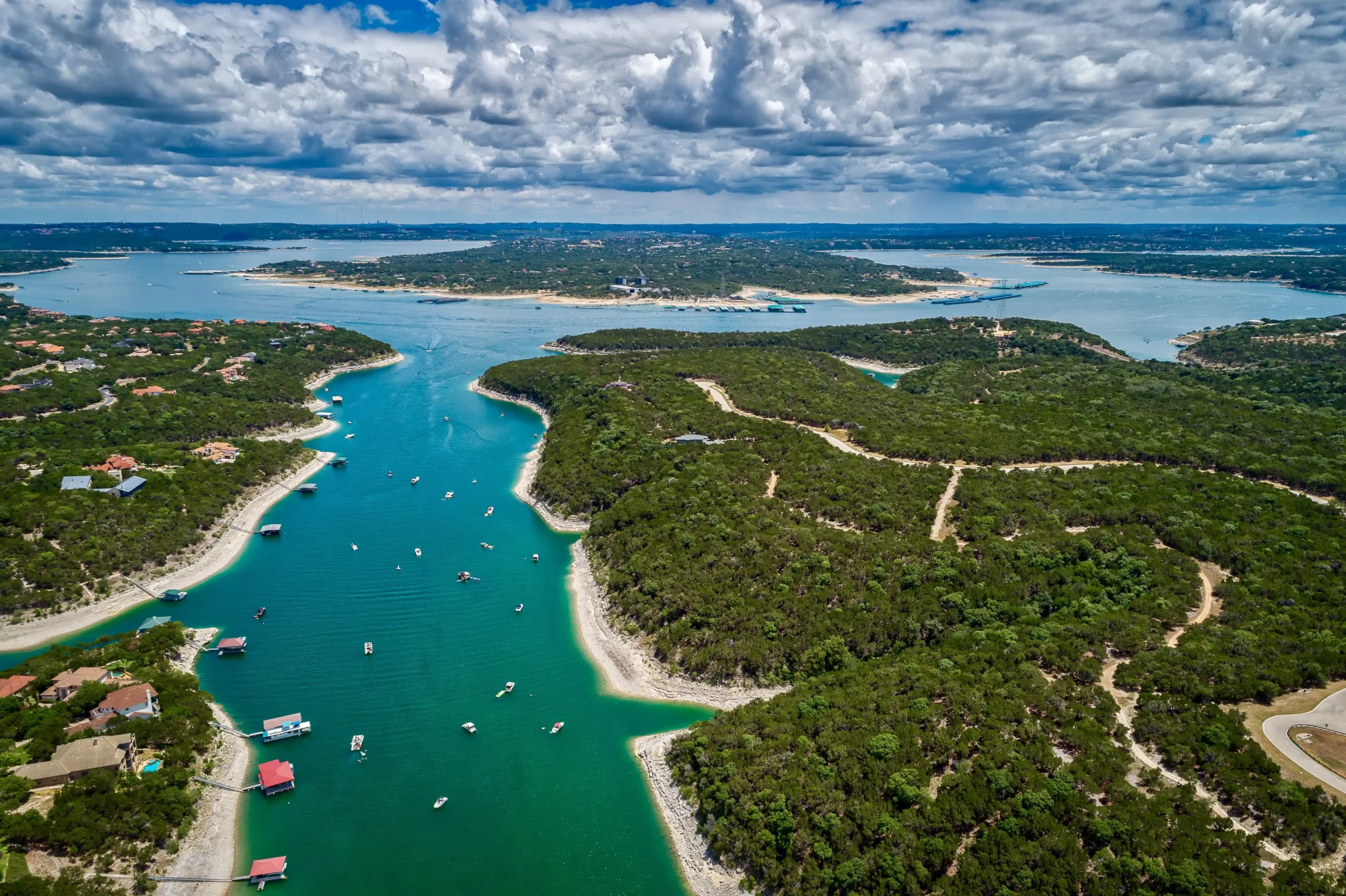 Aerial view of Lake Travis, Austin Texas